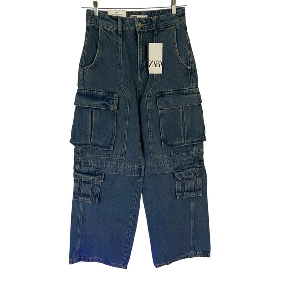 NWT Zara Relaxed Fit Multi Pocket Cargo Jeans Size 34 - Picture 3 of 8